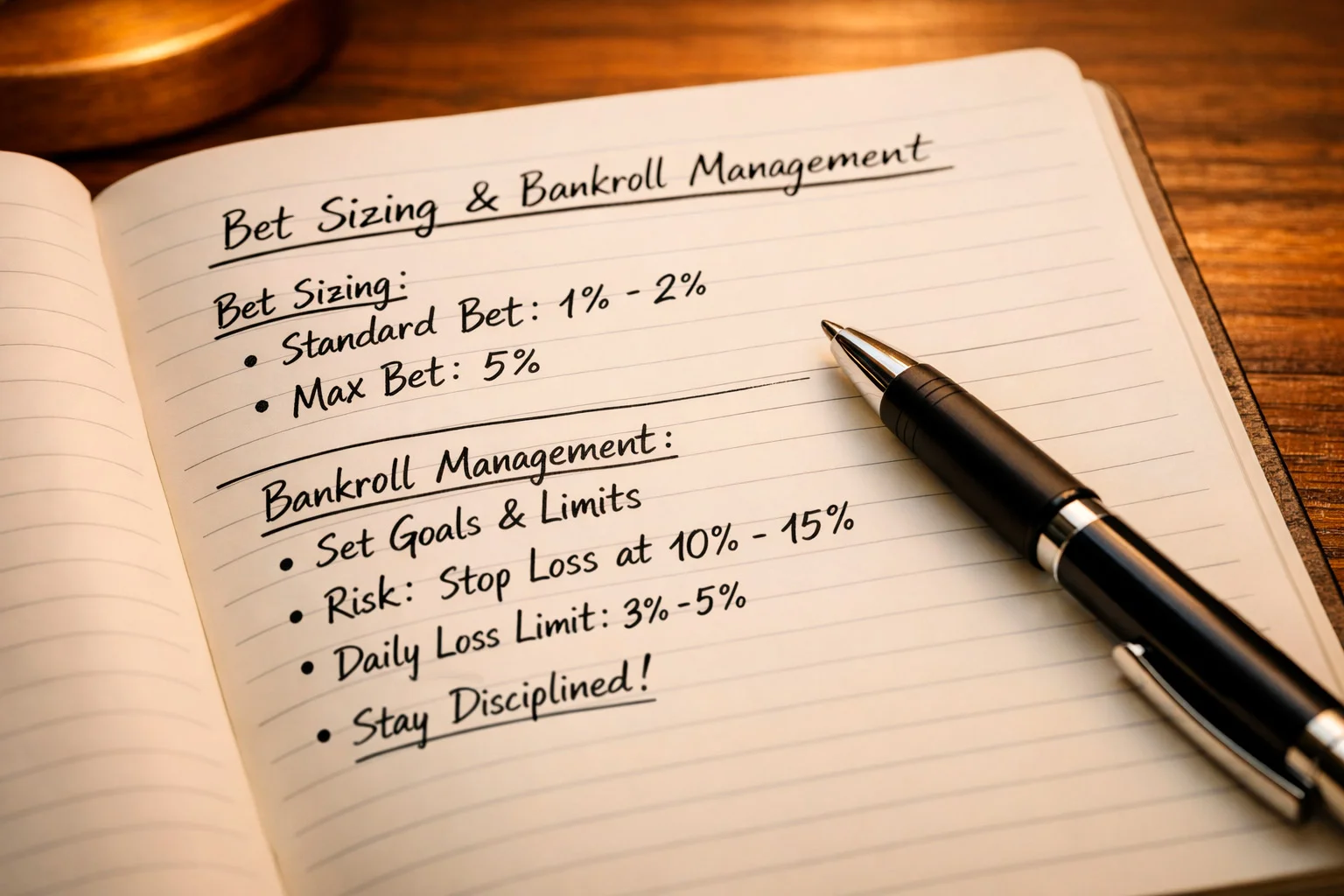Notebook with betting unit calculations and strategy notes