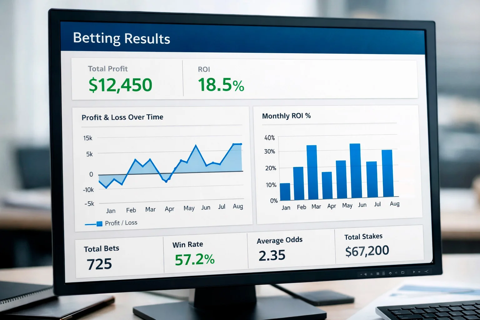 Charts and graphs showing betting performance analysis