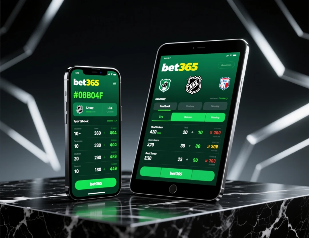 bet365 sportsbook interface on mobile and tablet showing NHL hockey betting odds and professional betting platform features