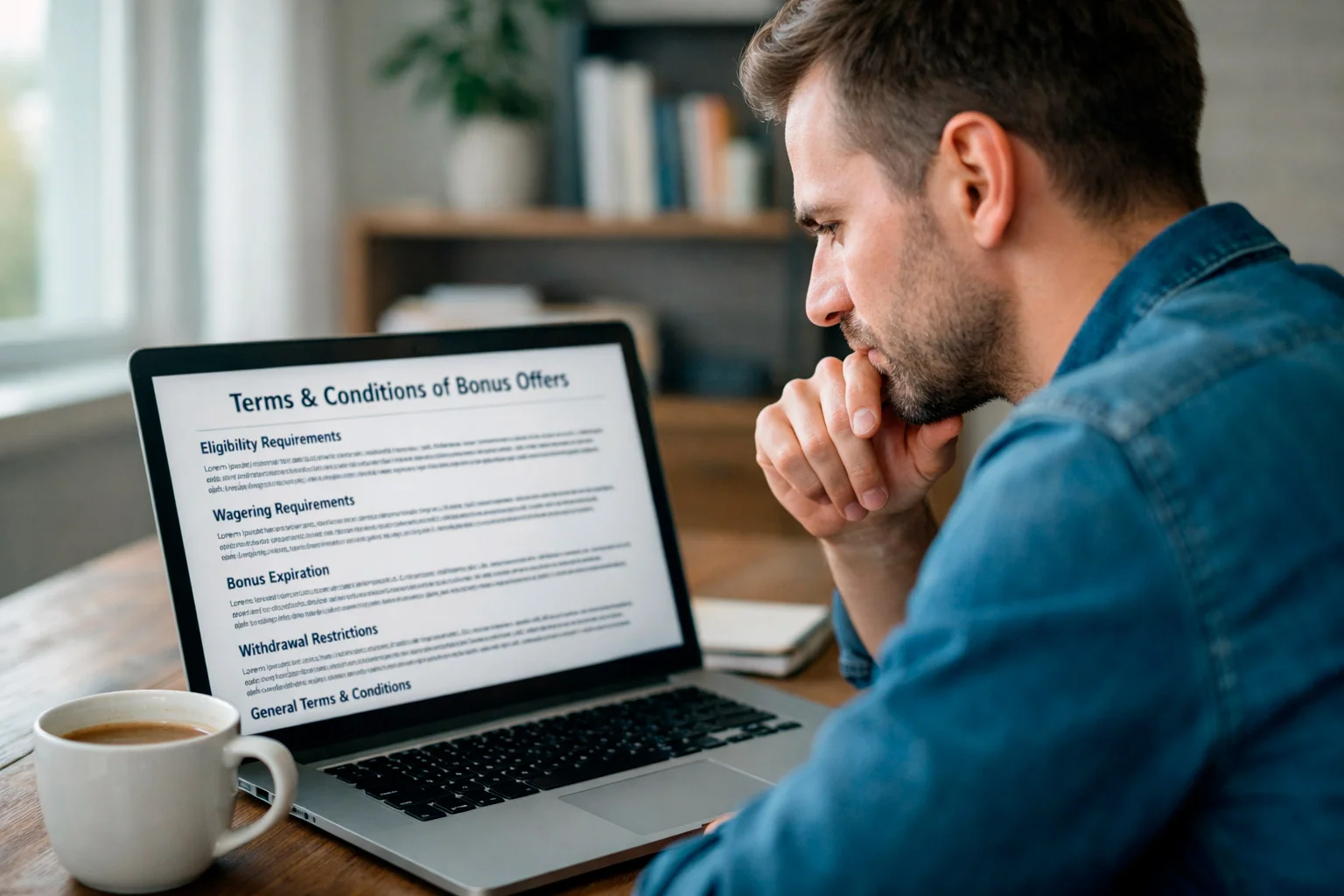 Person reading terms and conditions on laptop screen