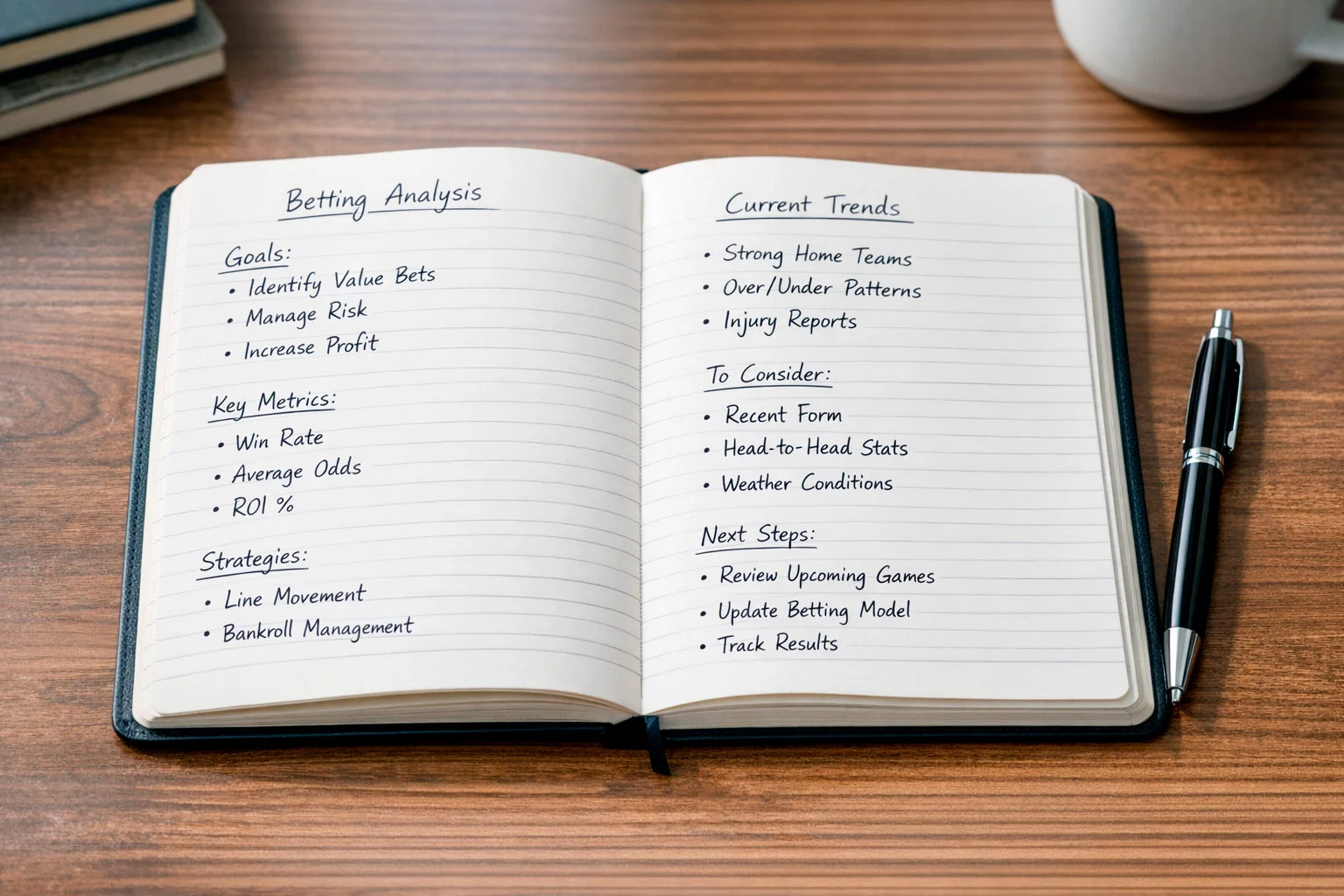 Notebook with betting notes and analytical approach