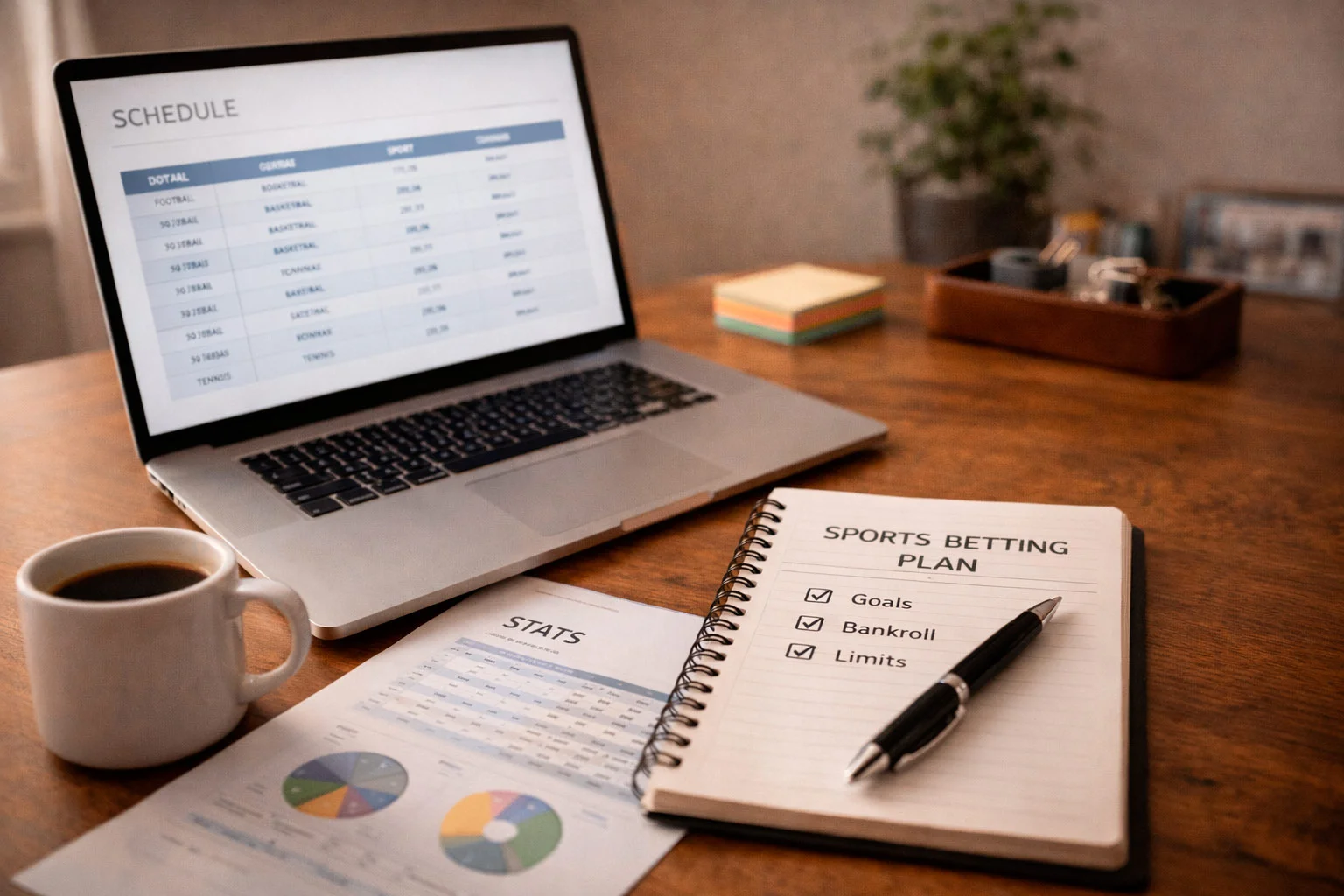 Organized workspace showing disciplined approach to sports betting