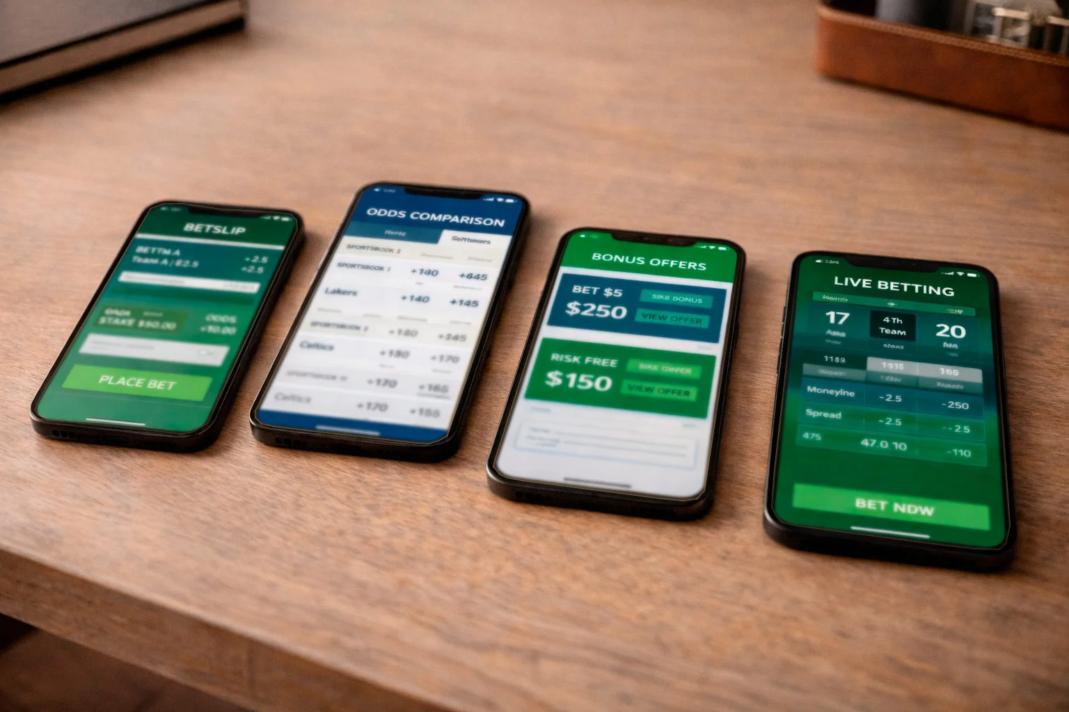 Multiple sportsbook apps displayed on smartphone screens