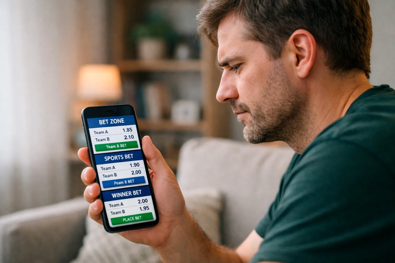 Person using smartphone to compare betting odds across multiple apps