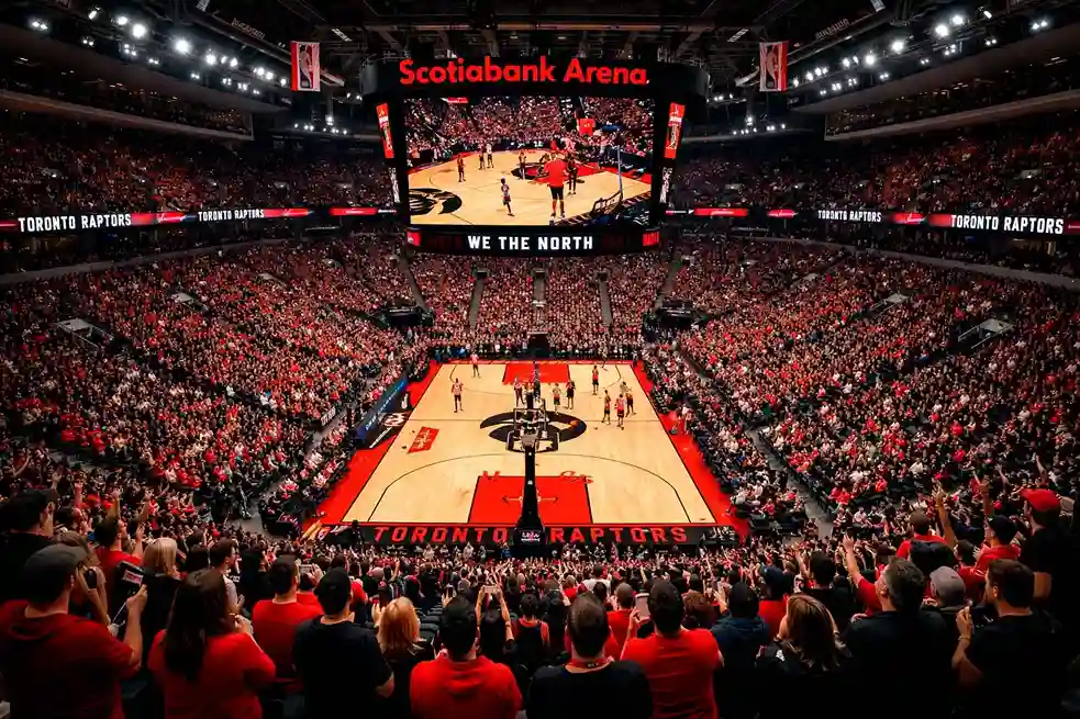 Toronto Raptors basketball game at Scotiabank Arena with fans cheering