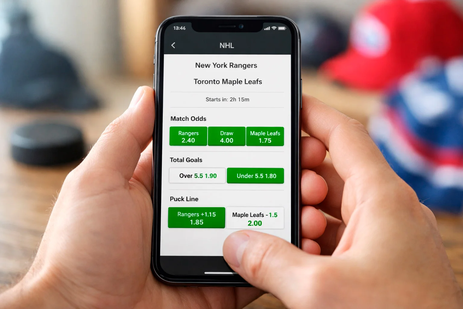 Smartphone displaying sports betting app interface with multiple betting options