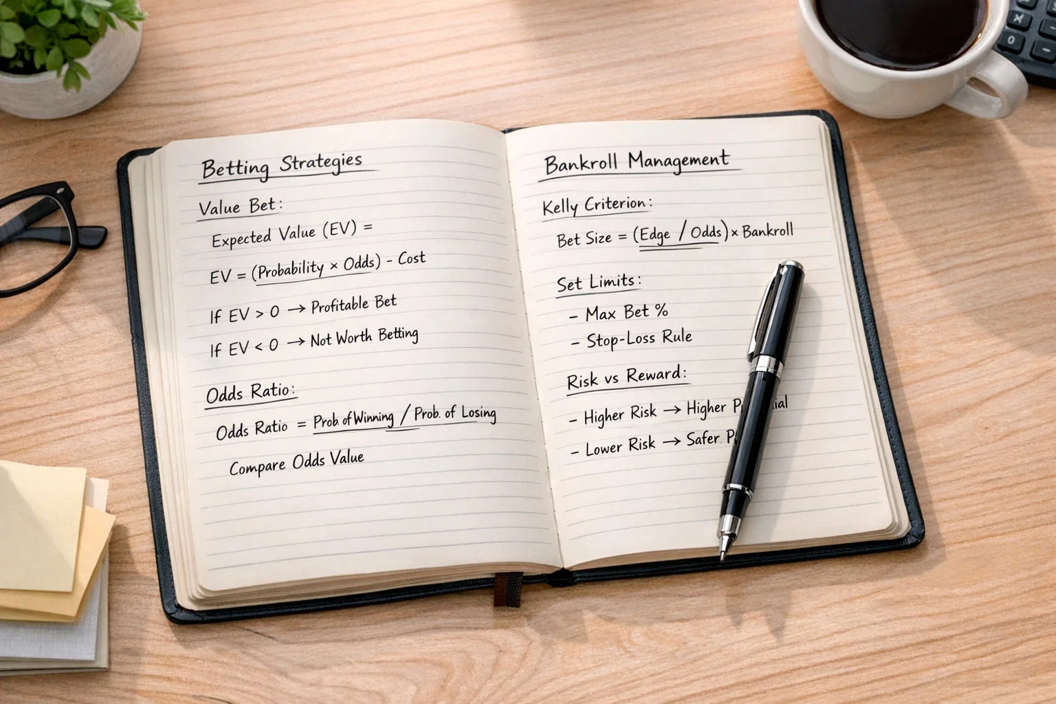 Notebook with betting calculations and odds written down