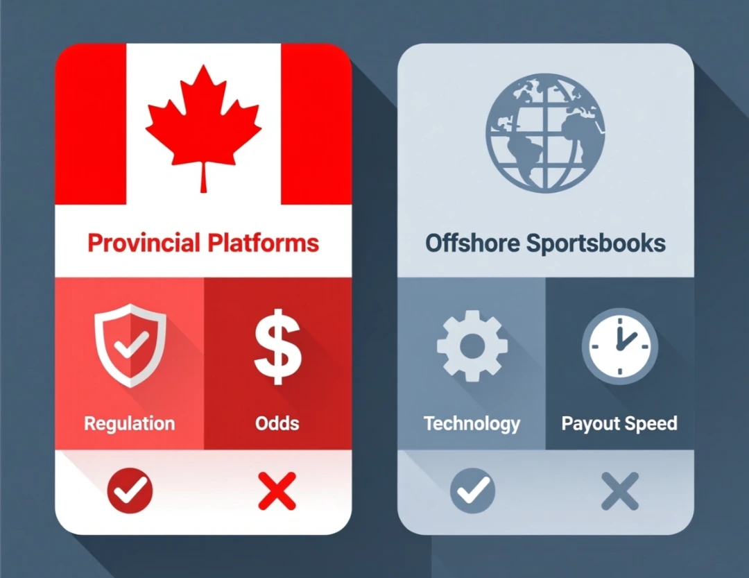 Comparison infographic of provincial licensed sportsbooks versus offshore betting platforms