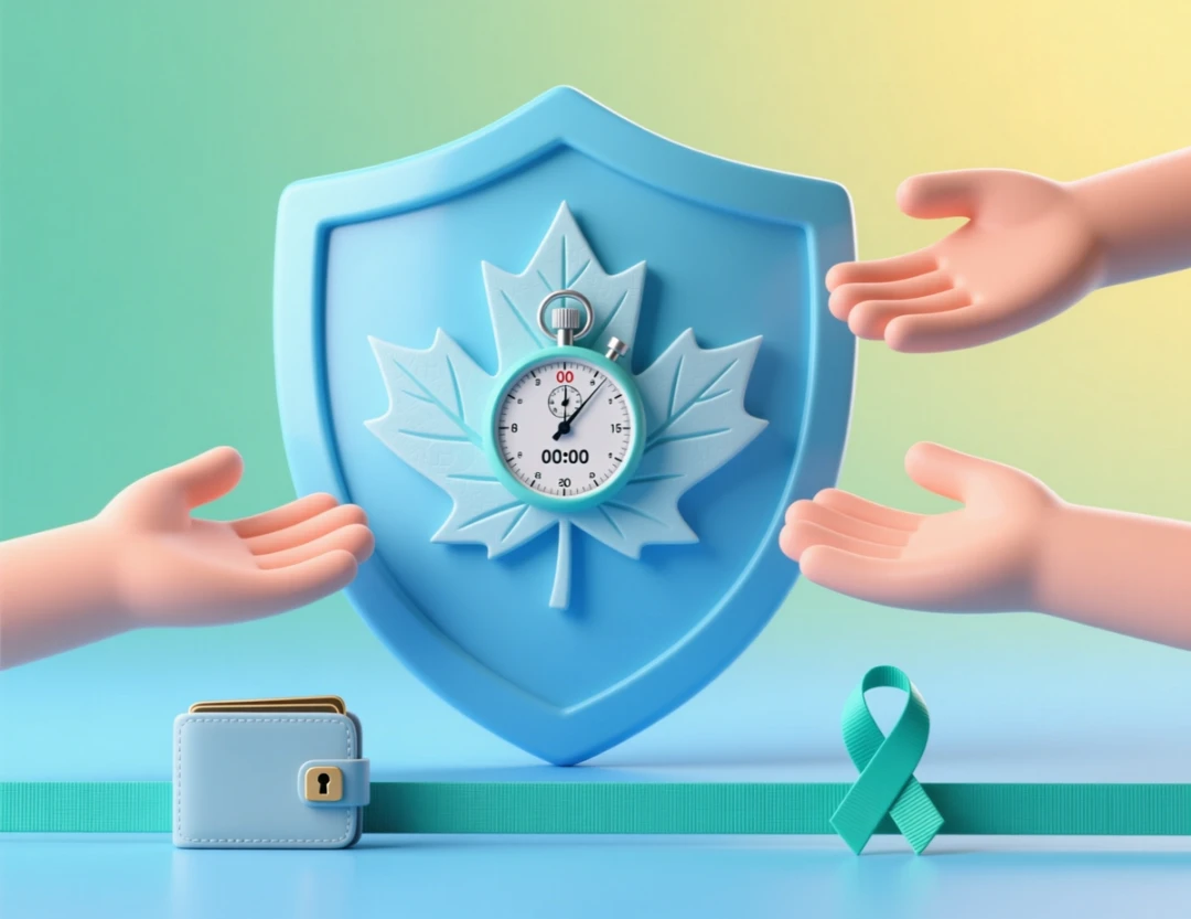 Protective shield with maple leaf, time limits and mental health awareness symbols