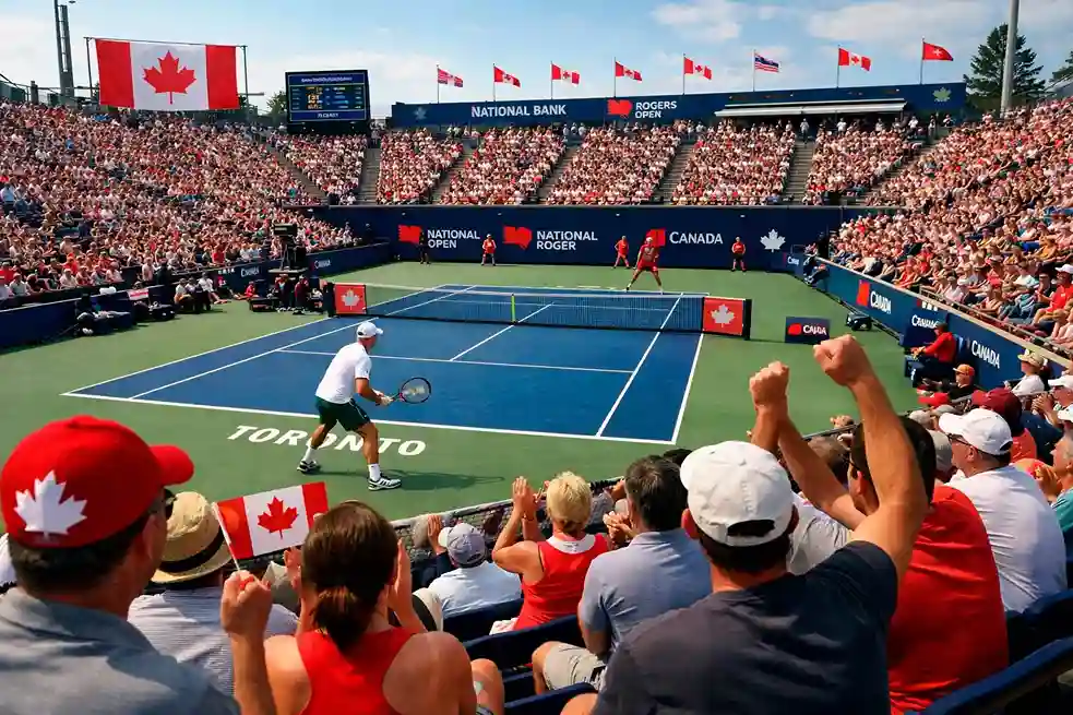 Tennis match at Canadian tournament with enthusiastic crowd